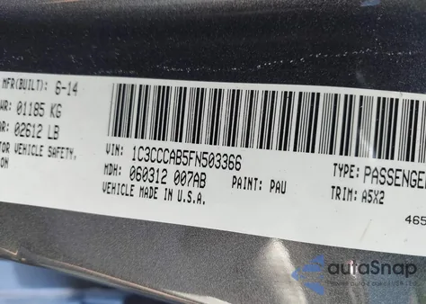 2015 Chrysler 200 Limited из США, поврежденный, VIN 1C3CCCAB5FN503366